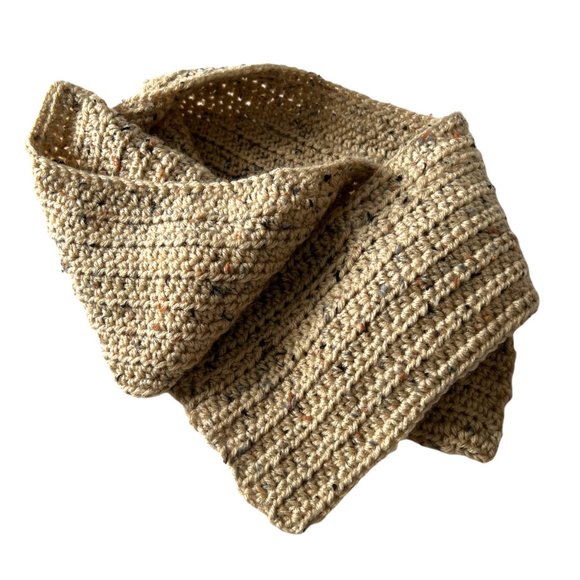 Men's Handmade Beige Tweed Crochet Scarf - Picture 2 of 4